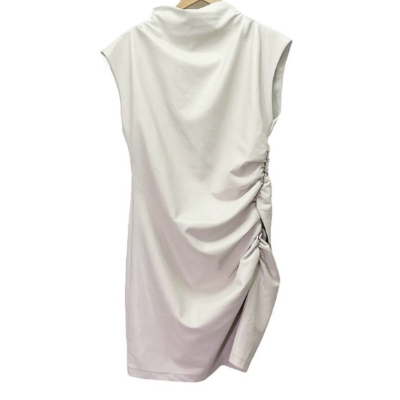NWT Anthropologie Maya Faux Leather Cream Ruched Mini Dress Size:6 Ivory - Picture 4 of 9